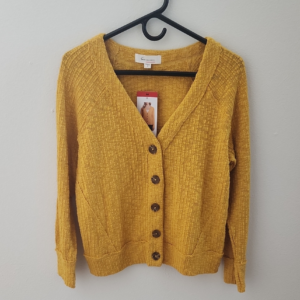 Two By Vince Camuto Yellow Button-Up Cardigan Sweater